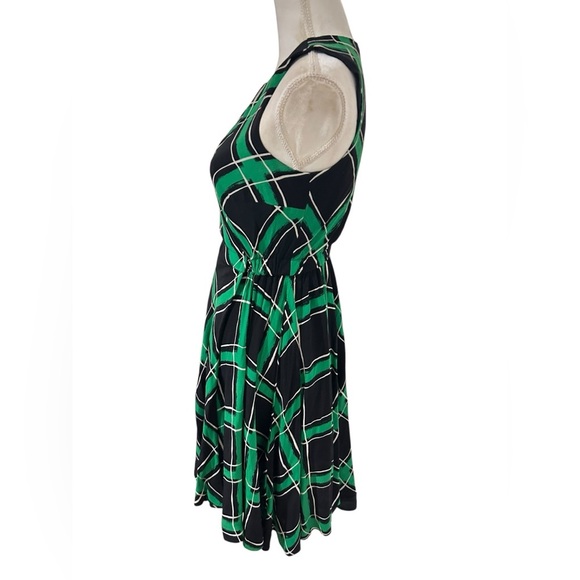 Anthropologie Maple Green Black Plaid Fit & Flare Dress Keyhole Neck Sleeveless - Picture 4 of 8